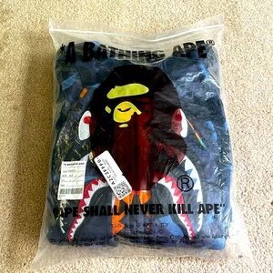BAPE HOODIE, BLUE, LARGE